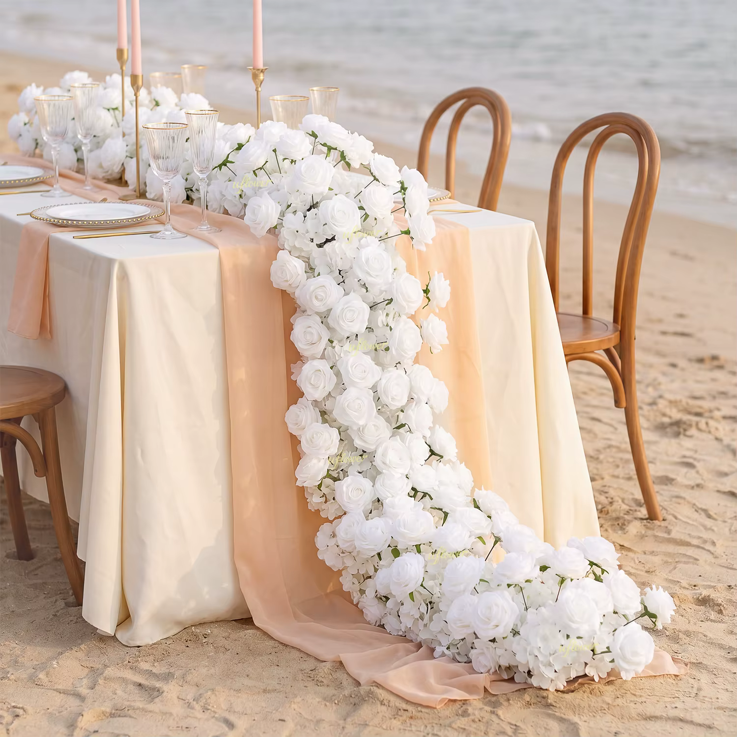 Uflower Rose blanche de luxe de 2 m pour arrangements de mariage