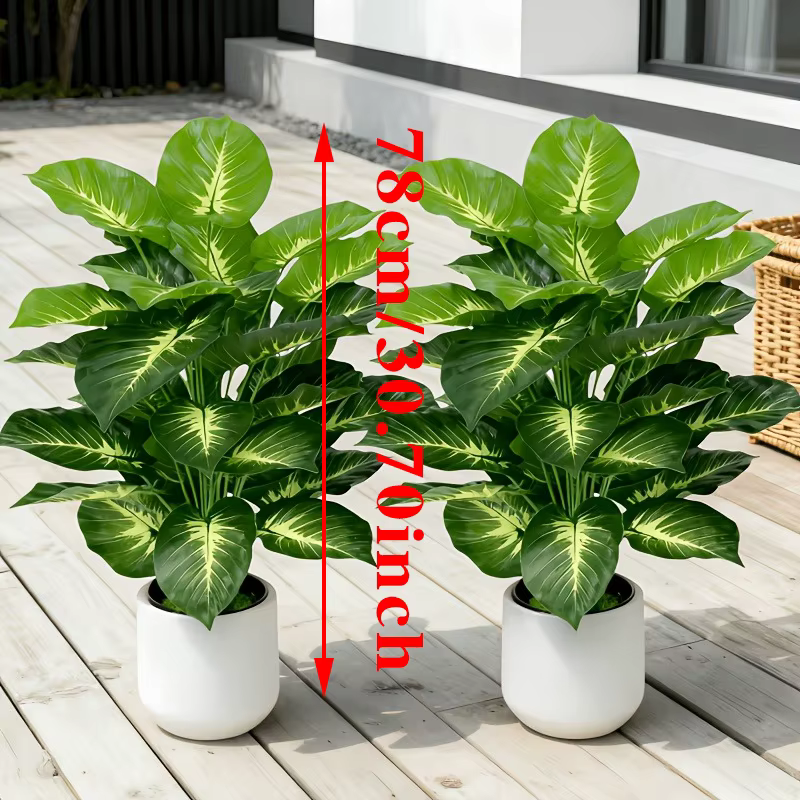 2 Grands Palmiers Artificiels Dieffenbachia à Feuilles Jaunes Réalistes