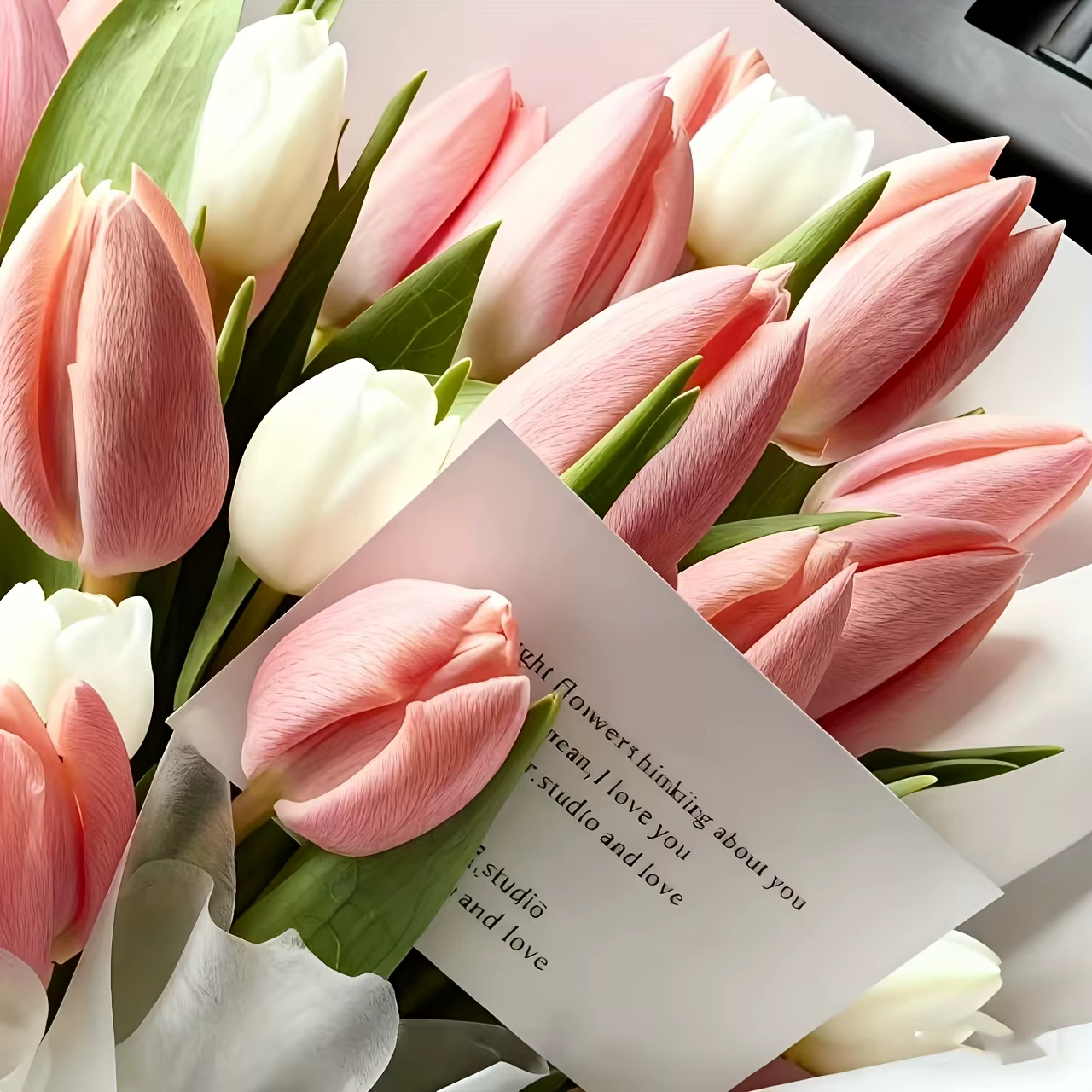 Ensemble de 12 tulipes artificielles réalistes crème et roses