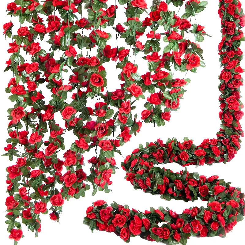 Rose artificielle vigne 16 fleurs de tête longueur 220cm fausse plante verte fleur