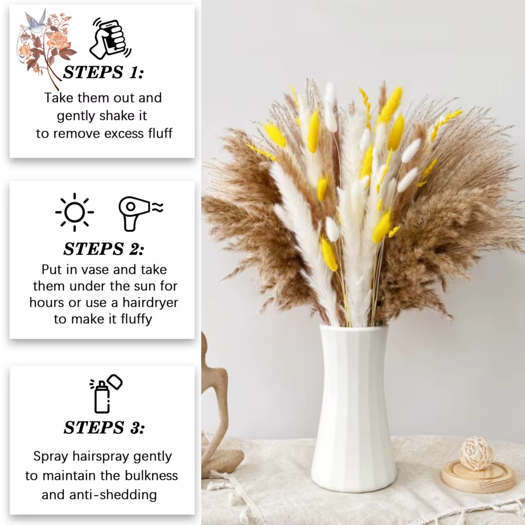 Bouquet de Pampas jaunes à fleurs sèches naturelles
