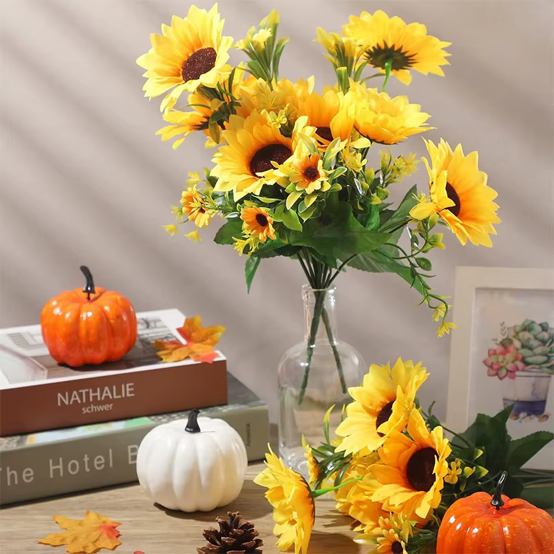 1 lot de 13 têtes de tournesols artificiels