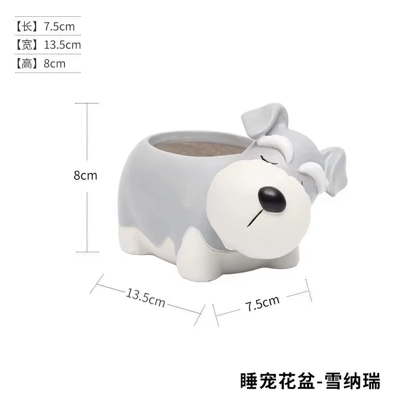 Cadeau créatif Schnauzer planteur de chien Pot de plante succulente Pots mignons pour plantes Cactus jardin décoration de bureau à domicile pour les amoureux des chiens