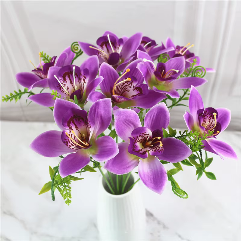 10 pièces/Bouquet fleur d'orchidée artificielle soie blanche fausse