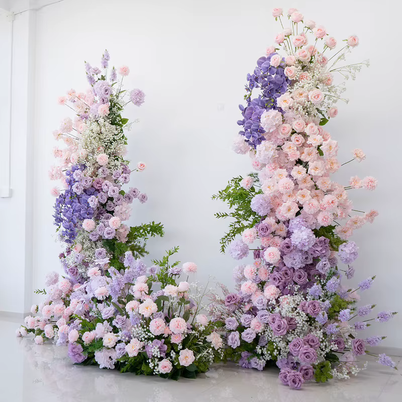 Angela fleur violet rose Roses Babysbreath Arrangement floral toile de fond de mariage arc KT conseil décor anniversaire Photo accessoires