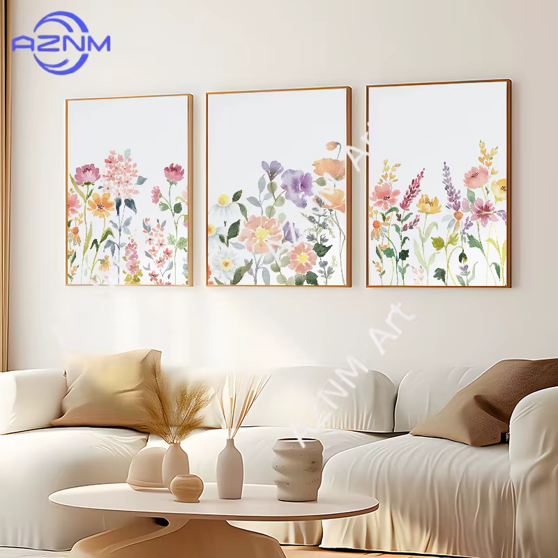 Affiches d'art mural bohème sur toile, motifs floraux botaniques et fleurs sauvages en aquarelle, pour décoration de salon