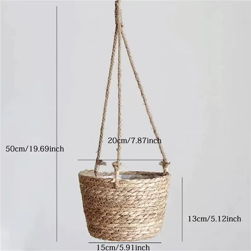 Pot suspendu en corde de jute tressée – Panier de rangement pour plantes en macramé