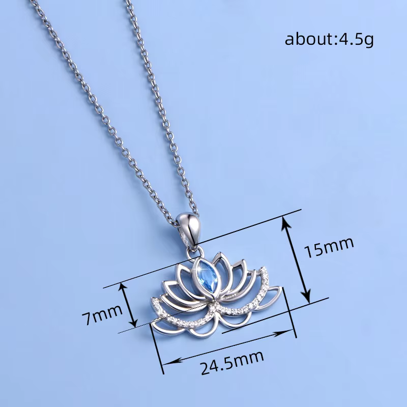 Huitan – collier avec pendentif en forme de fleur de Lotus pour femme, couleur argent incrusté de bleu CZ, tendance, accessoires quotidiens pour fête de mariage, bijoux cadeau