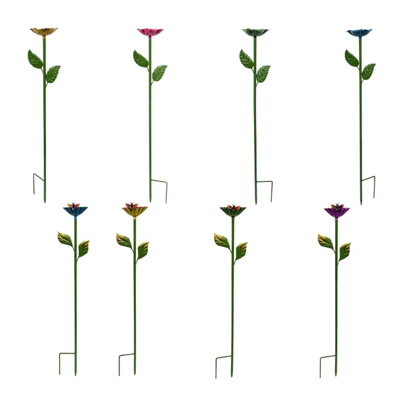 Jeu 4 piquets jardin fleurs en métal pour l'extérieur