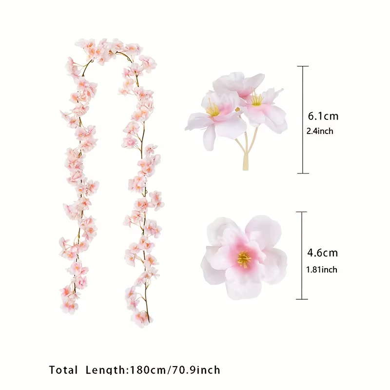 1pc 5.6ft Guirlande de fleurs artificielles de cerisier (Sakura) pour mariage