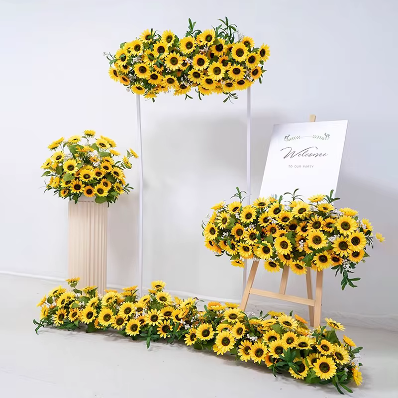 Tournesol blanc souffle de bébé fleur rangée décor mariage toile de fond Table pièce maîtresse florale Banquet événement fournitures Photo accessoires