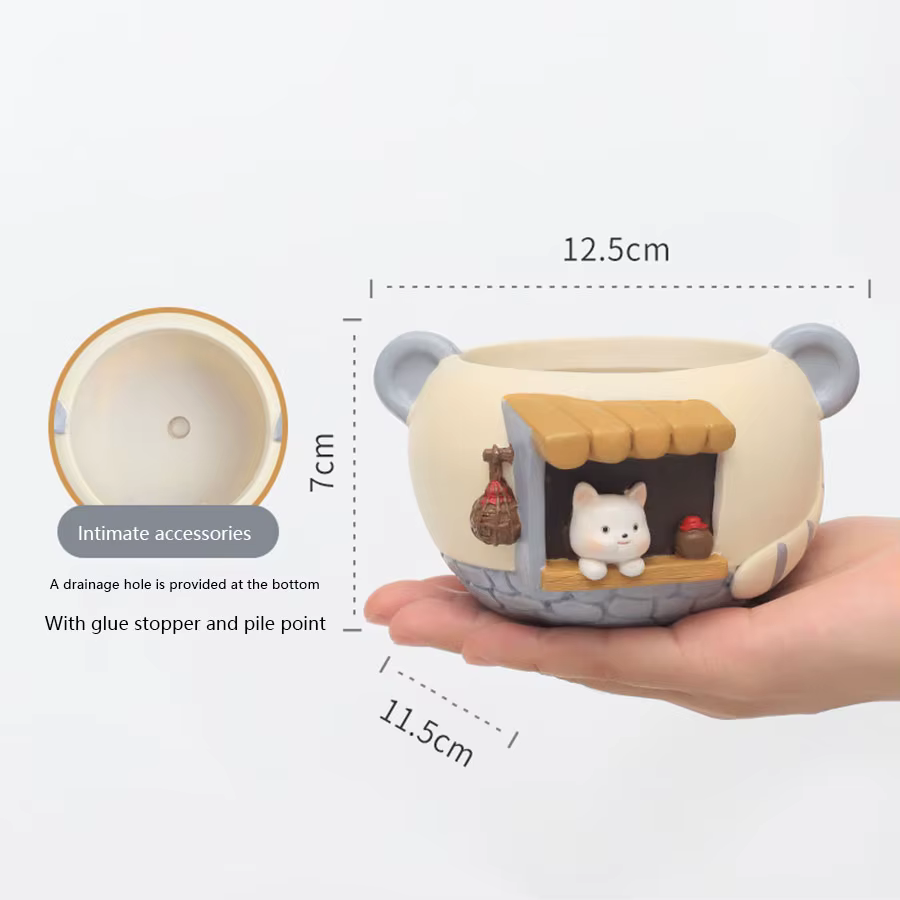 1 pièce Pot de fleurs en résine motif animal de dessin animé pour plantes succulentes