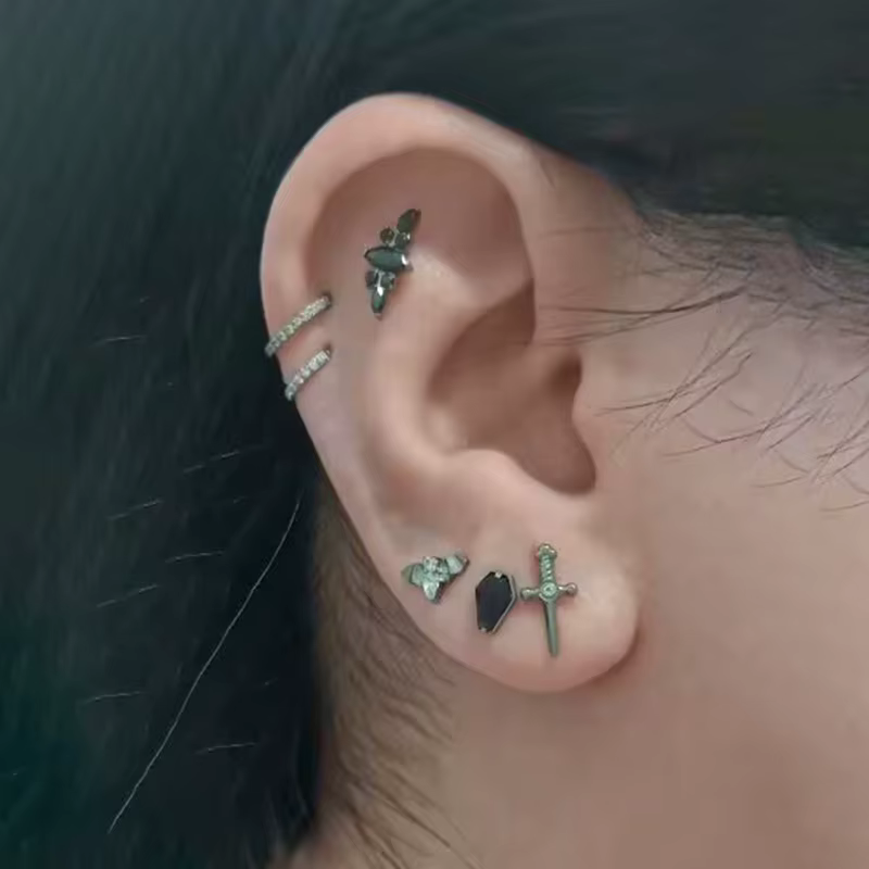 Boucles d'Oreilles en Titane F136 16G, Barre Incurvée, Piercing de Corps, Clou Labret Fileté, Tragus, Anneau Jules, Fleur Pavée Supérieure, Bijoux, 1 Pièce