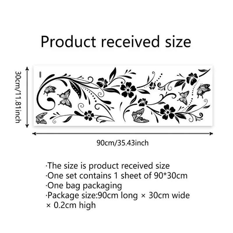 Autocollant mural papillon fleur noir