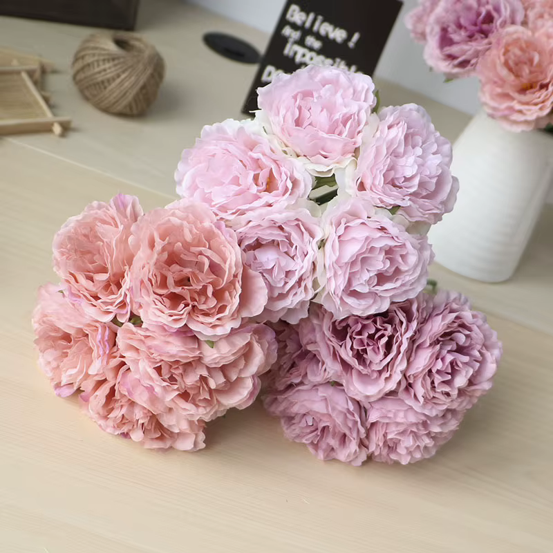 5 têtes/bouquet pivoine fleurs artificielles décor à la maison soie fausse fleur pivoines