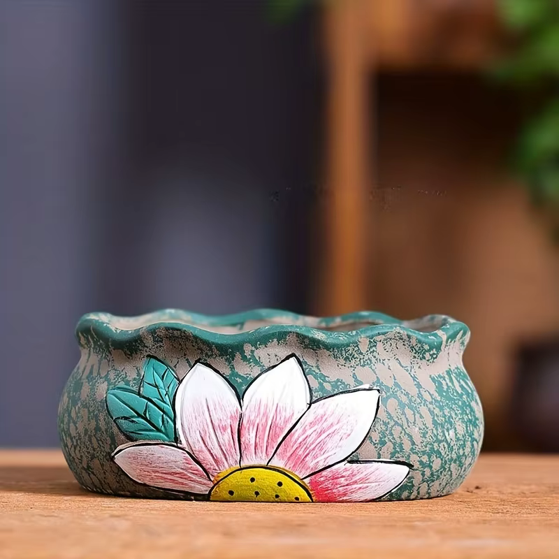 Ensemble de pots à succulentes en céramique peints à la main