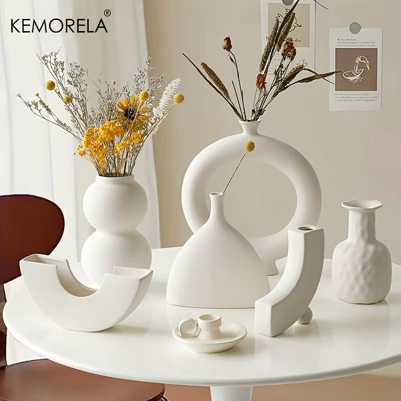 Vase en céramique nordique circulaire creux beignets Pot de fleur maison salon décoration accessoires intérieur bureau