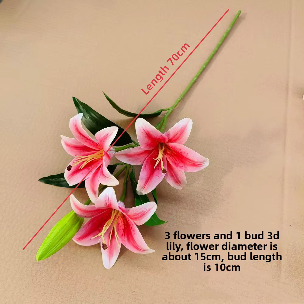 1 lot avec 3 fleurs et 1 bouton de fleur artificielle de lys