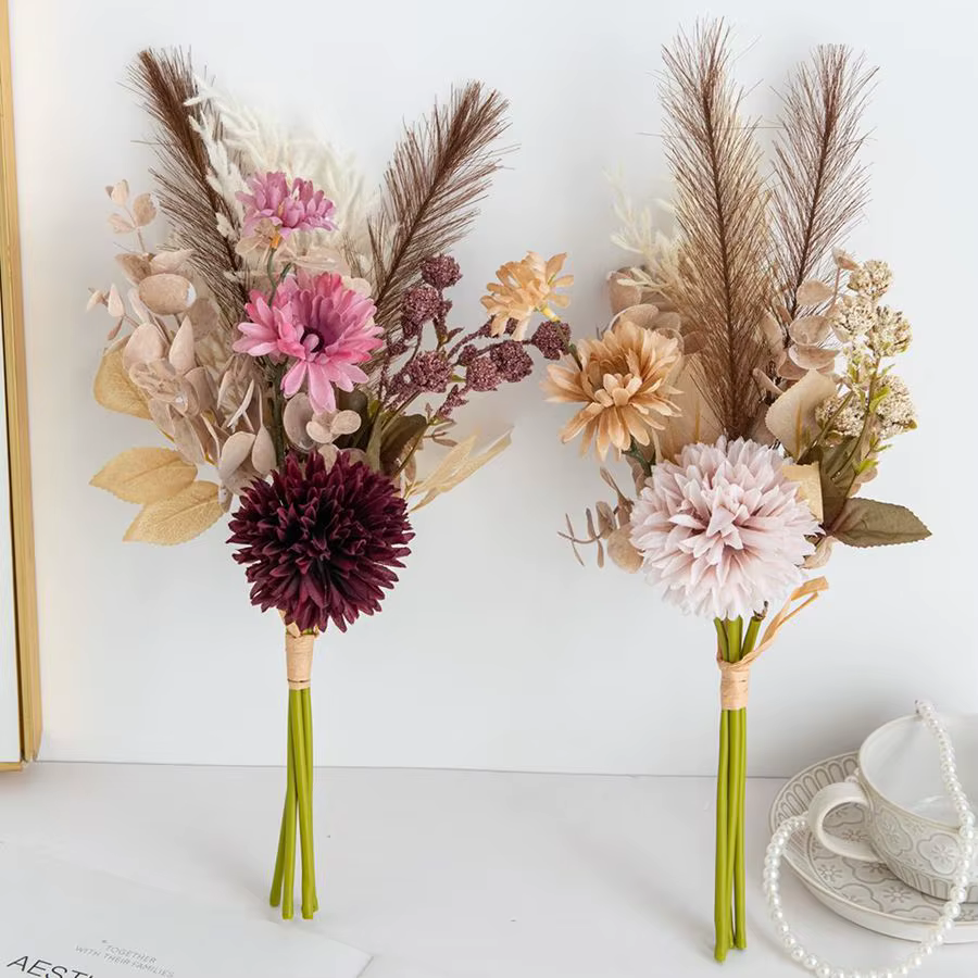Fleur artificielle soie fossé Reed Chrysanthème mariage mariée Bouquet bricolage cadeau maison Vase Cour Festival jardin extérieur ArchDecor