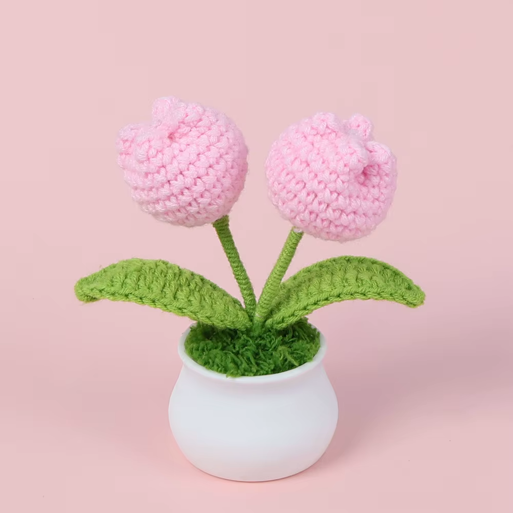 Tulipes Crochet fleur en pot créatif tissé Rose fleurs fini tricoté plante tulipanes Tejidos