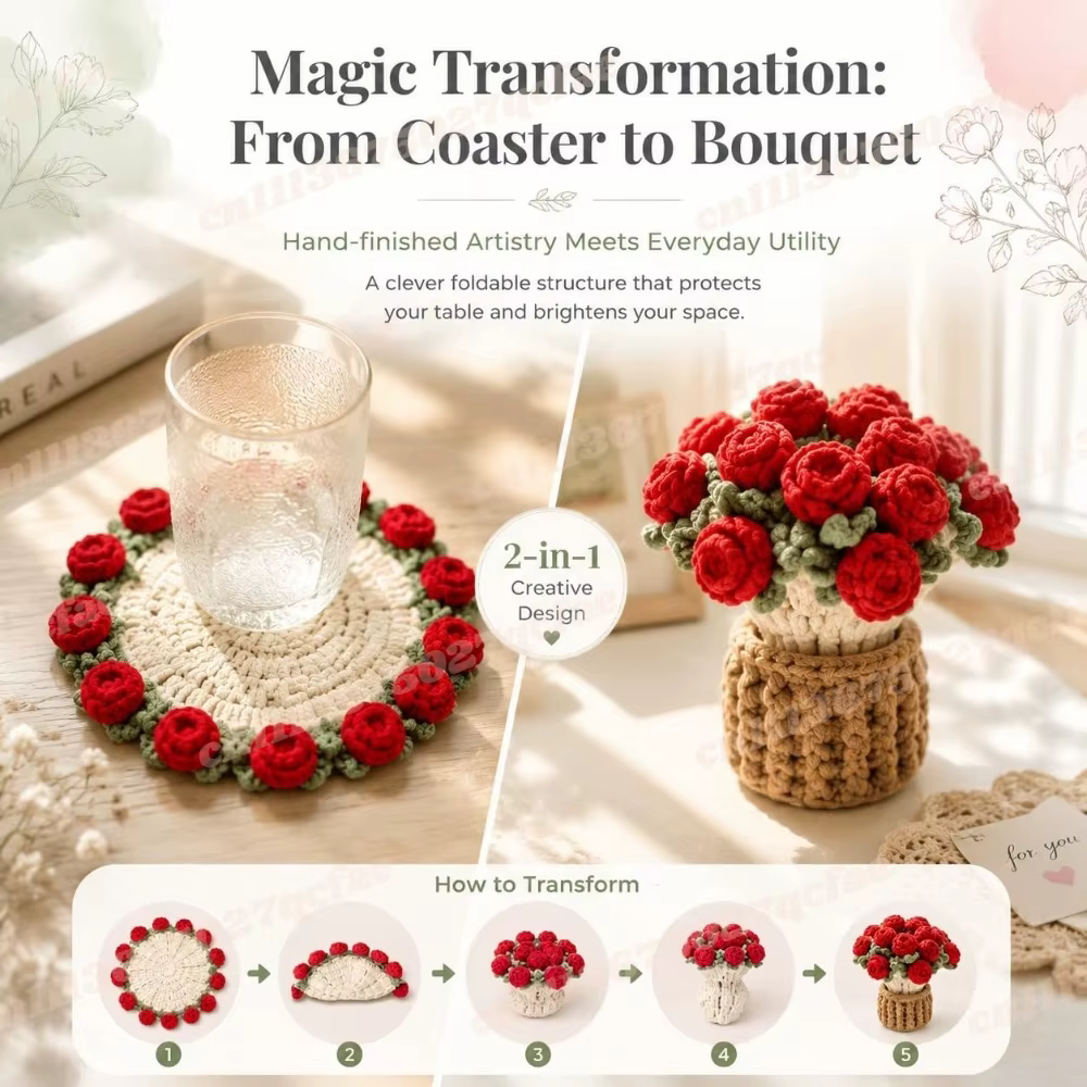Sous-verres en crochet motif bouquet de fleurs
