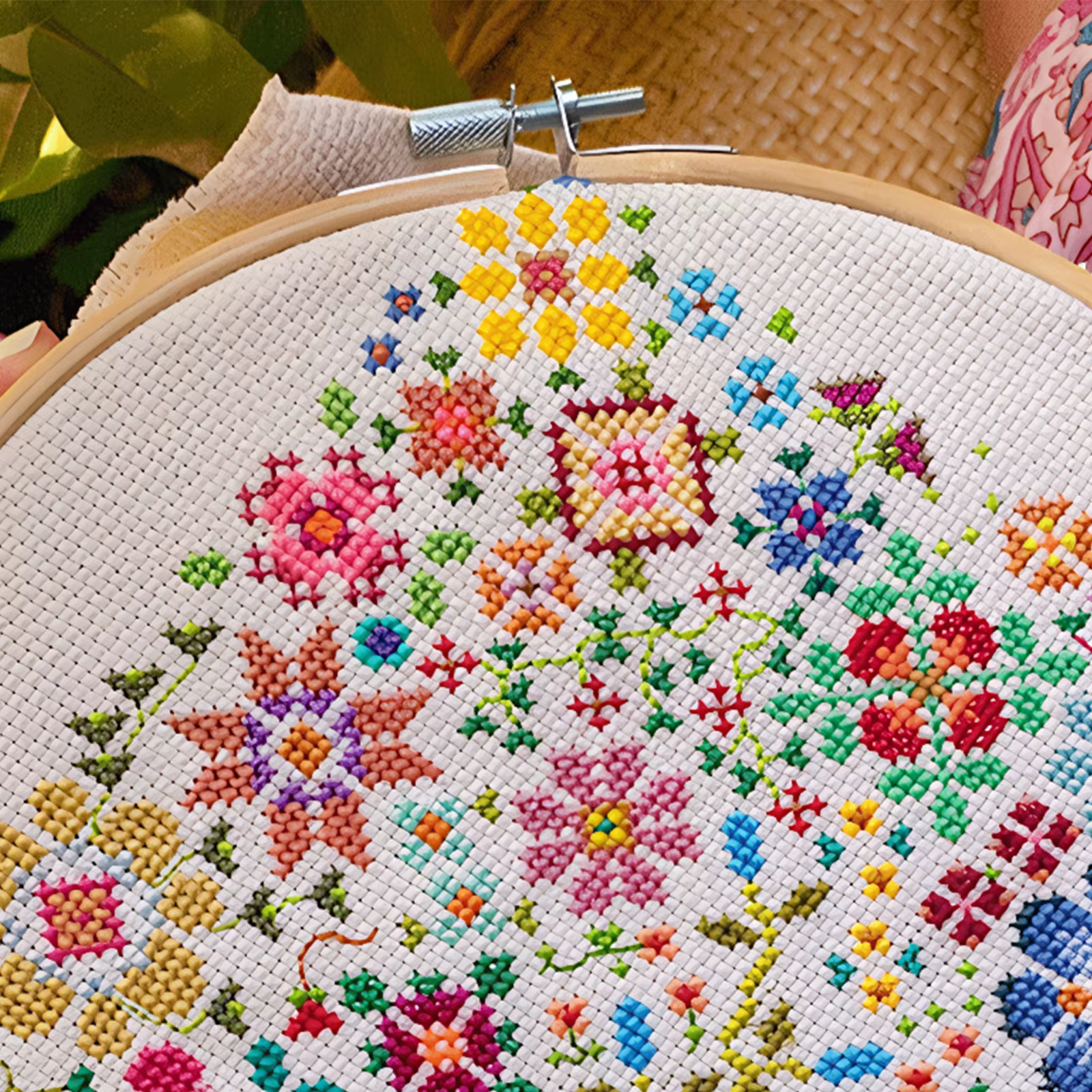Kit de broderie « Une fleur par jour » avec motifs brodés pré-imprimés