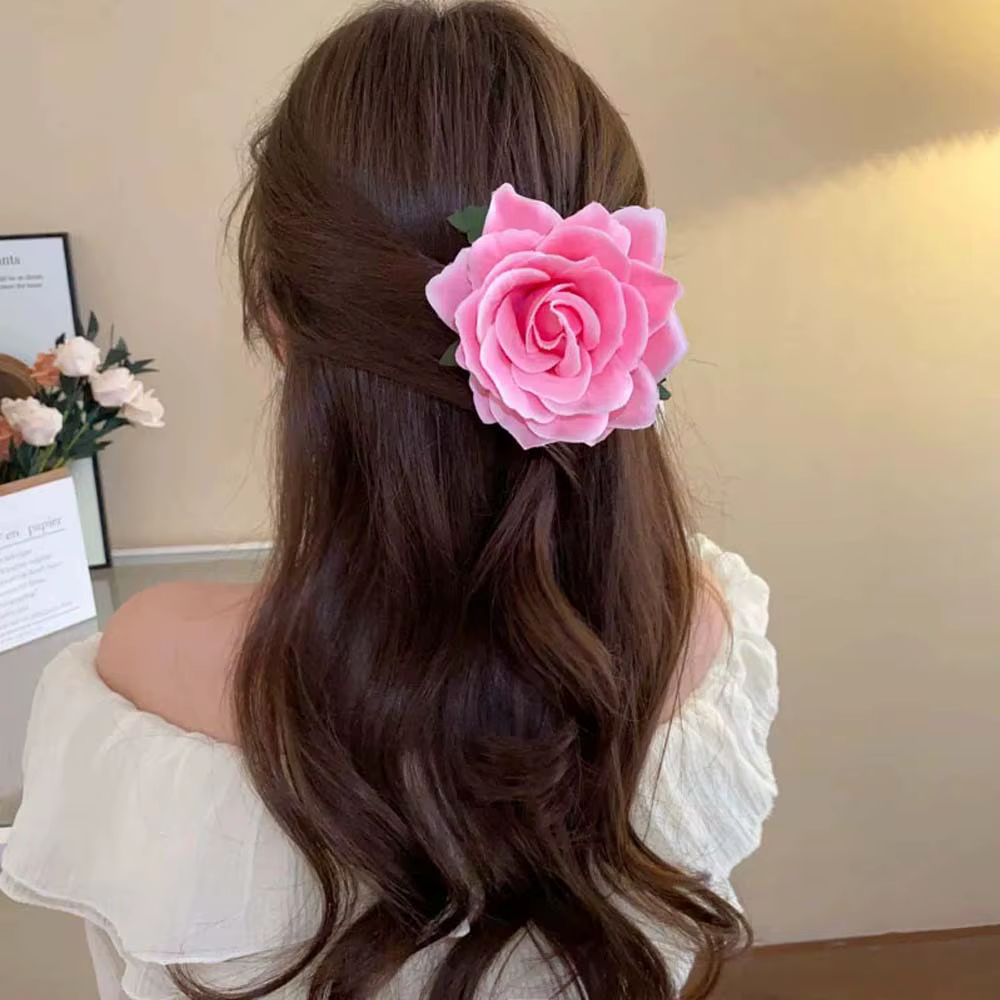 Pince à cheveux fleur rose rouge rétro pour femme, épingle à cheveux artificielle, pince latérale, coiffure en cordon pour patients, accessoires pour cheveux de mariage