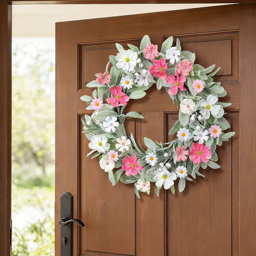Couronnes de printemps aux fleurs sauvages éclatantes pour porte d'entrée
