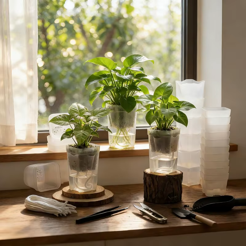 Pot de fleurs à arrosage automatique en plastique translucide avec trous de drainage pour succulentes et boutures
