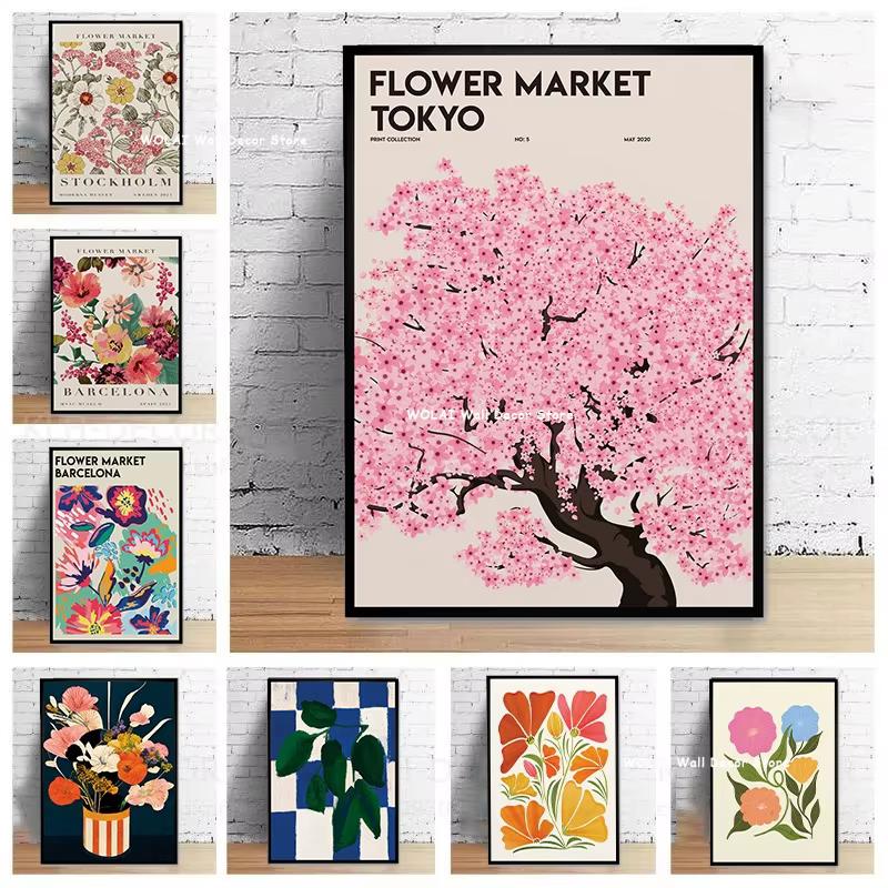 Toile imprimée de fleurs sauvages de printemps japonaises