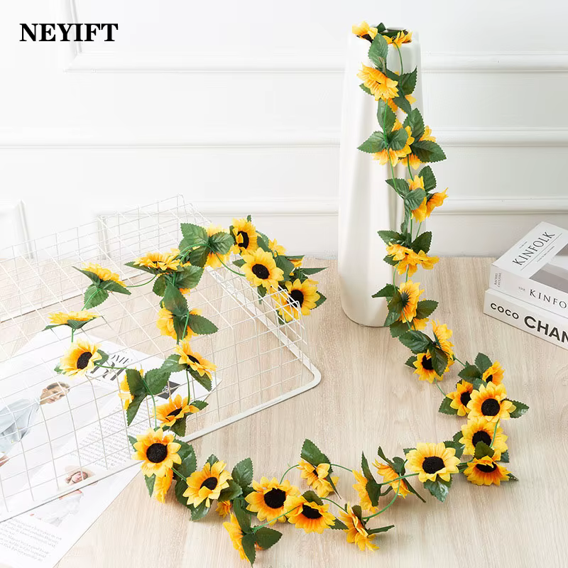 Guirlande de fleurs artificielles suspendues de vigne de tournesol jaune de 2.5M