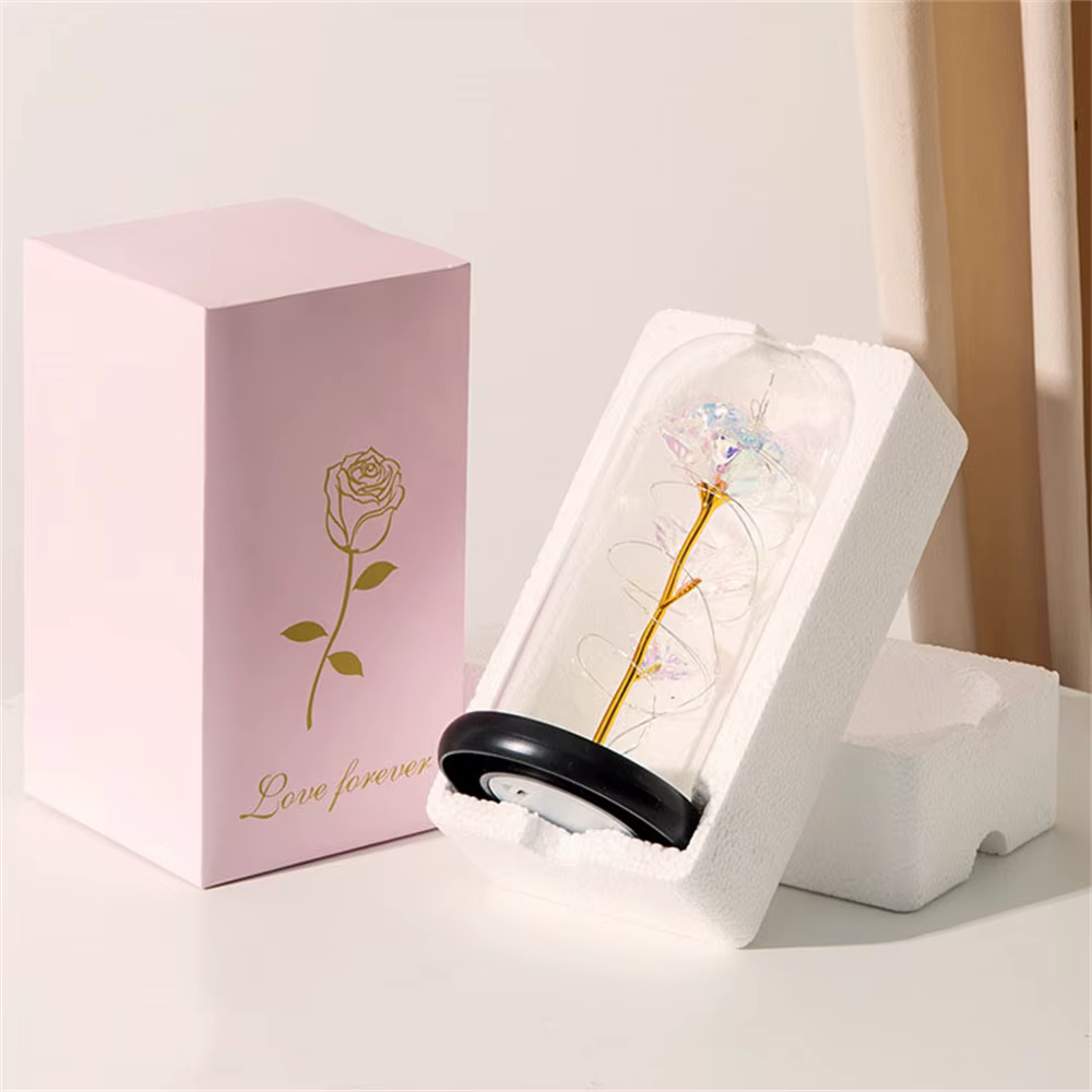 LED Galaxy Rose Eternal 24k Gold Foil Flower with String Lights and Box