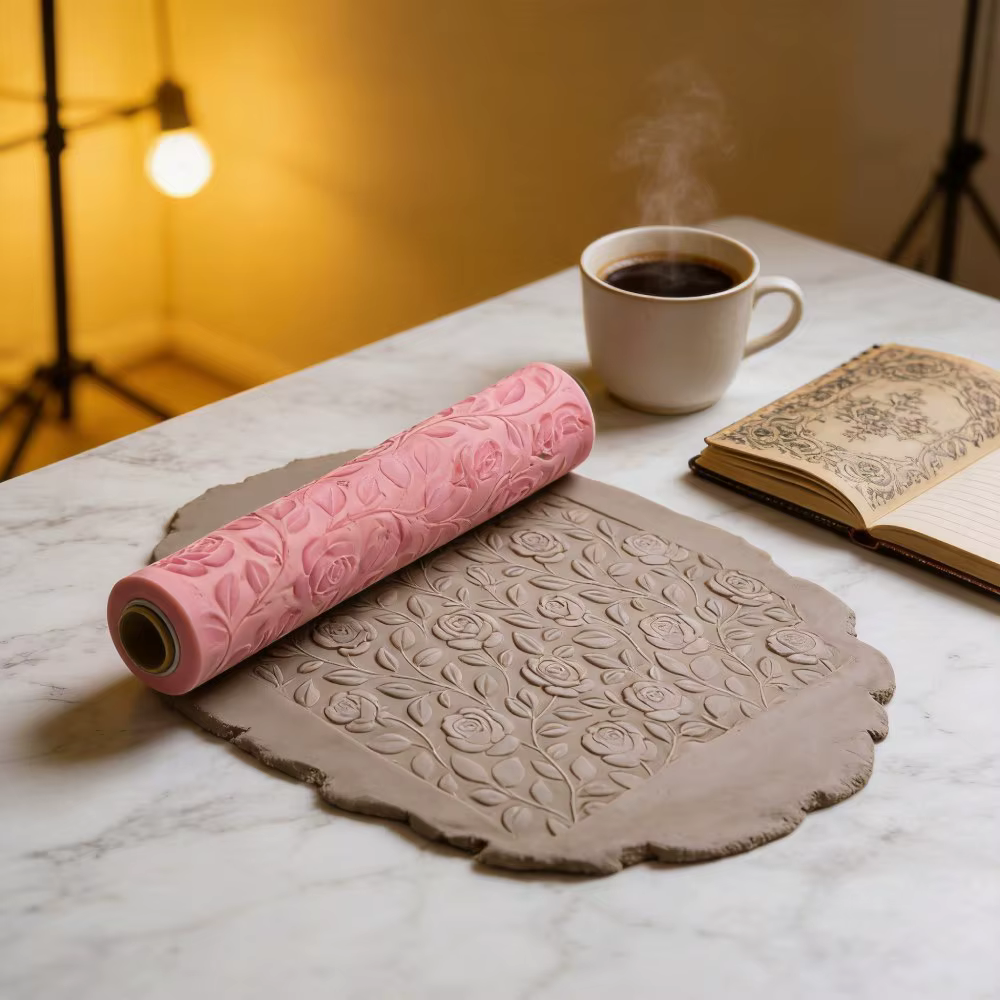 Rouleau de texture en relief motif floral Rose Sauvage pour poterie DIY