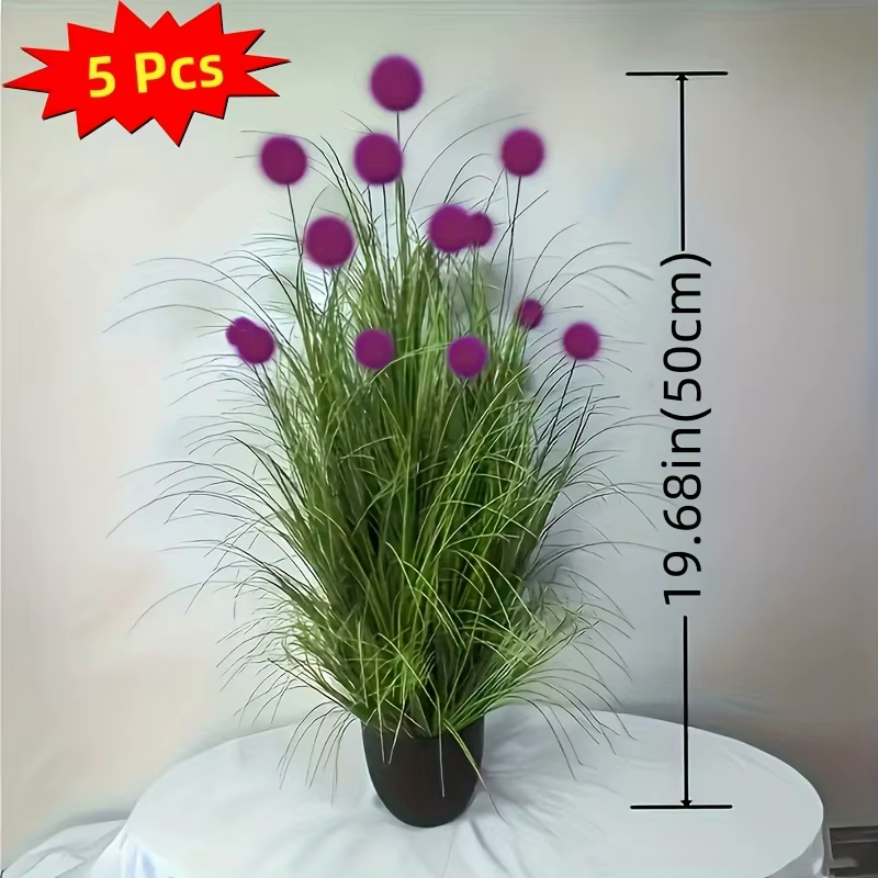 5 plantes artificielles en forme d'herbe bulbeuse violette