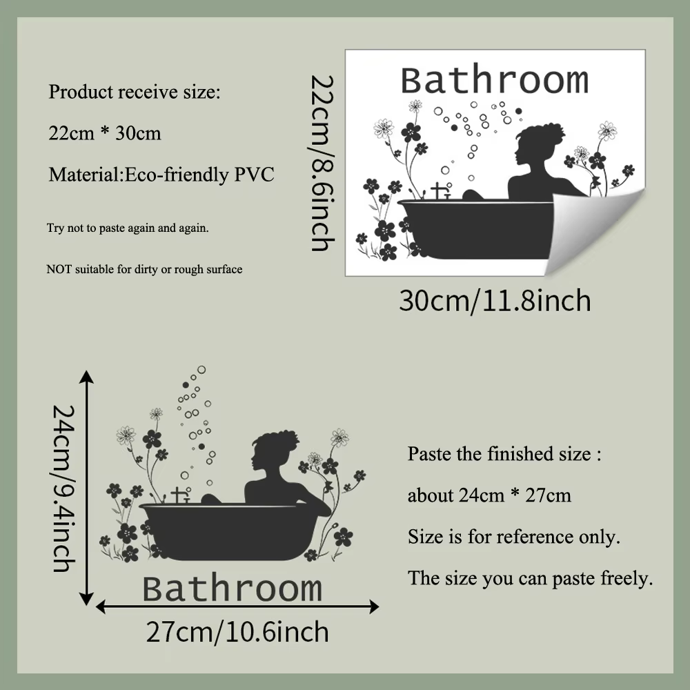 Autocollants muraux à motif de baignoire à fleurs