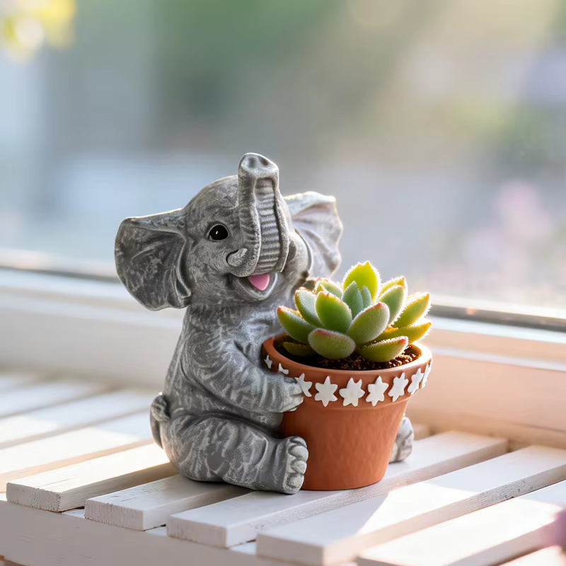 Pot de fleurs en bronze antique en forme d'éléphant pour fleurs de pâquerette
