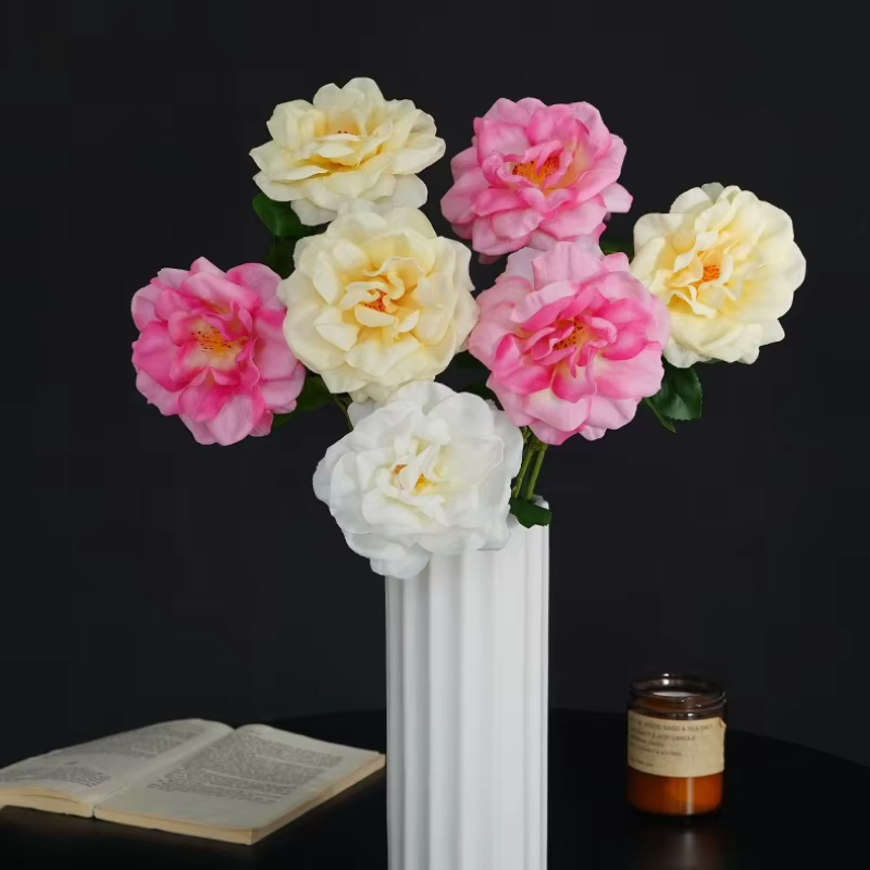 Lot de 5 roses artificielles haut de gamme effet hydratant