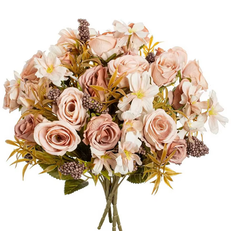 Fleurs artificielles Soie Rose Noël Maison Vase Décor Bonsaï De Mariage Bouquets De Mariée Cour Festival Fête Bricolage Cadeau Vente Chaude