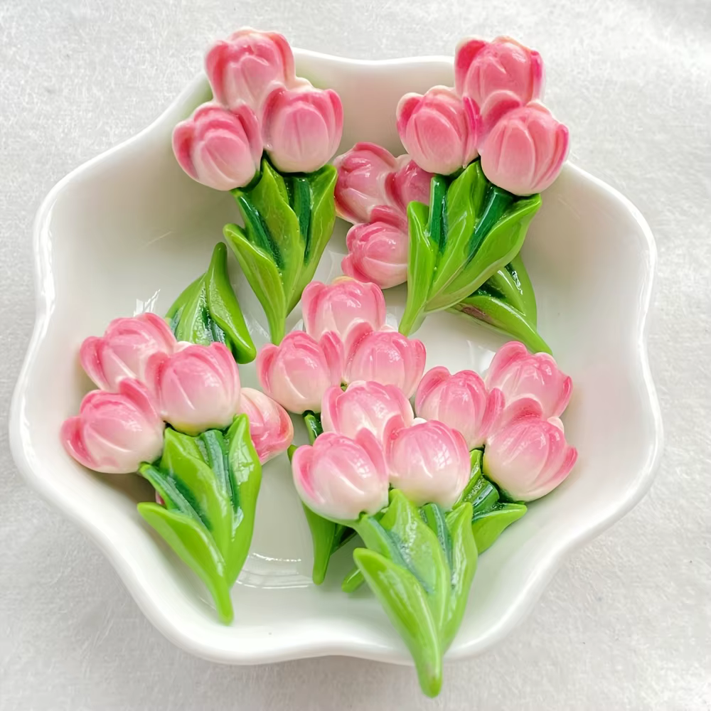 Ensemble de statues de fleurs en résine, 10 pièces, fleurs de tulipe plates pour scrapbooking, artisanat de bricolage et décorations de vacances, aucune électricité requise