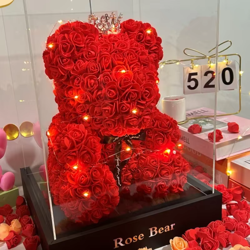Rose éternelle artificielle 2026 en forme d'ours en peluche pour la fête des Mères