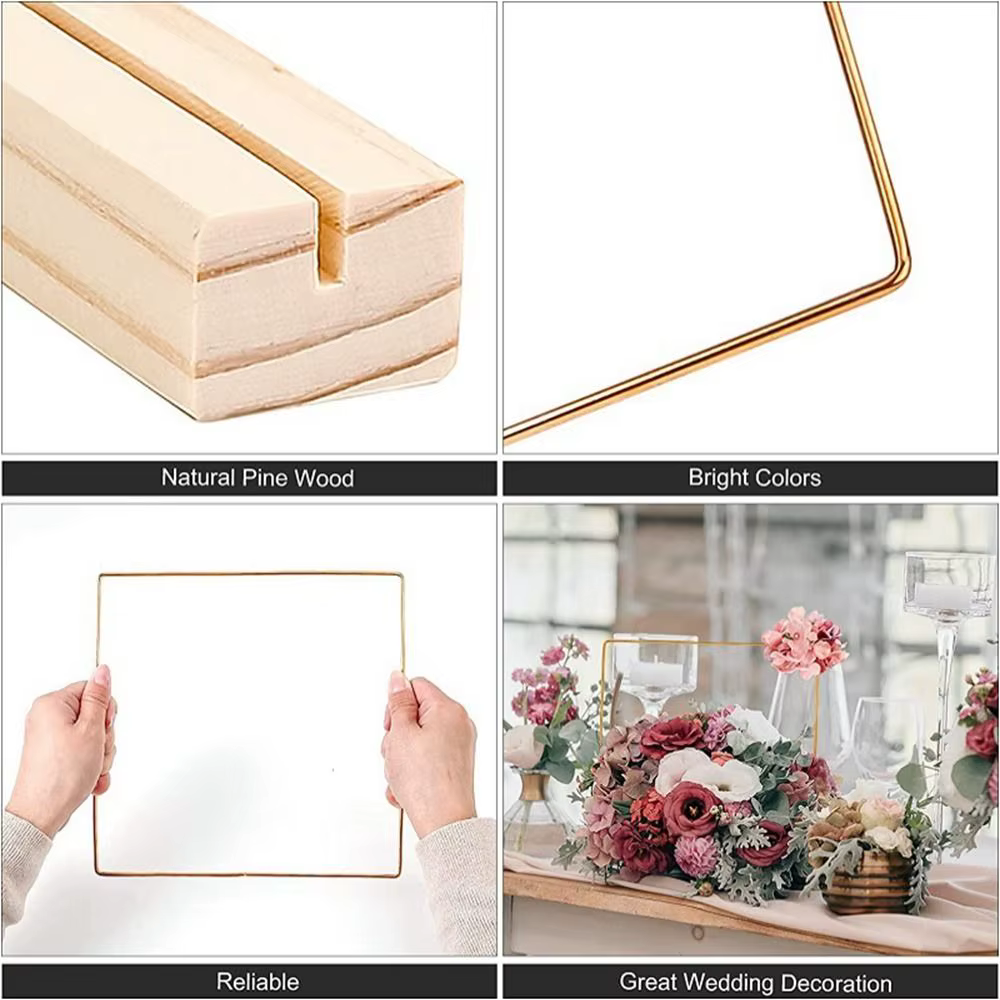 Cerceau d'anneau floral en métal doré avec base en bois