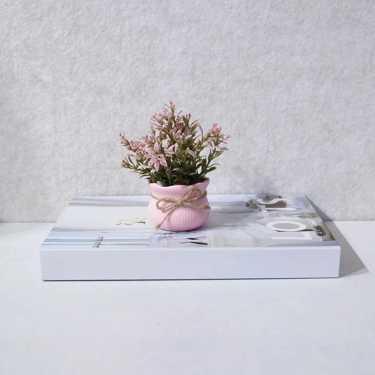 Mini plantes artificielles en pot de fleurs série rose