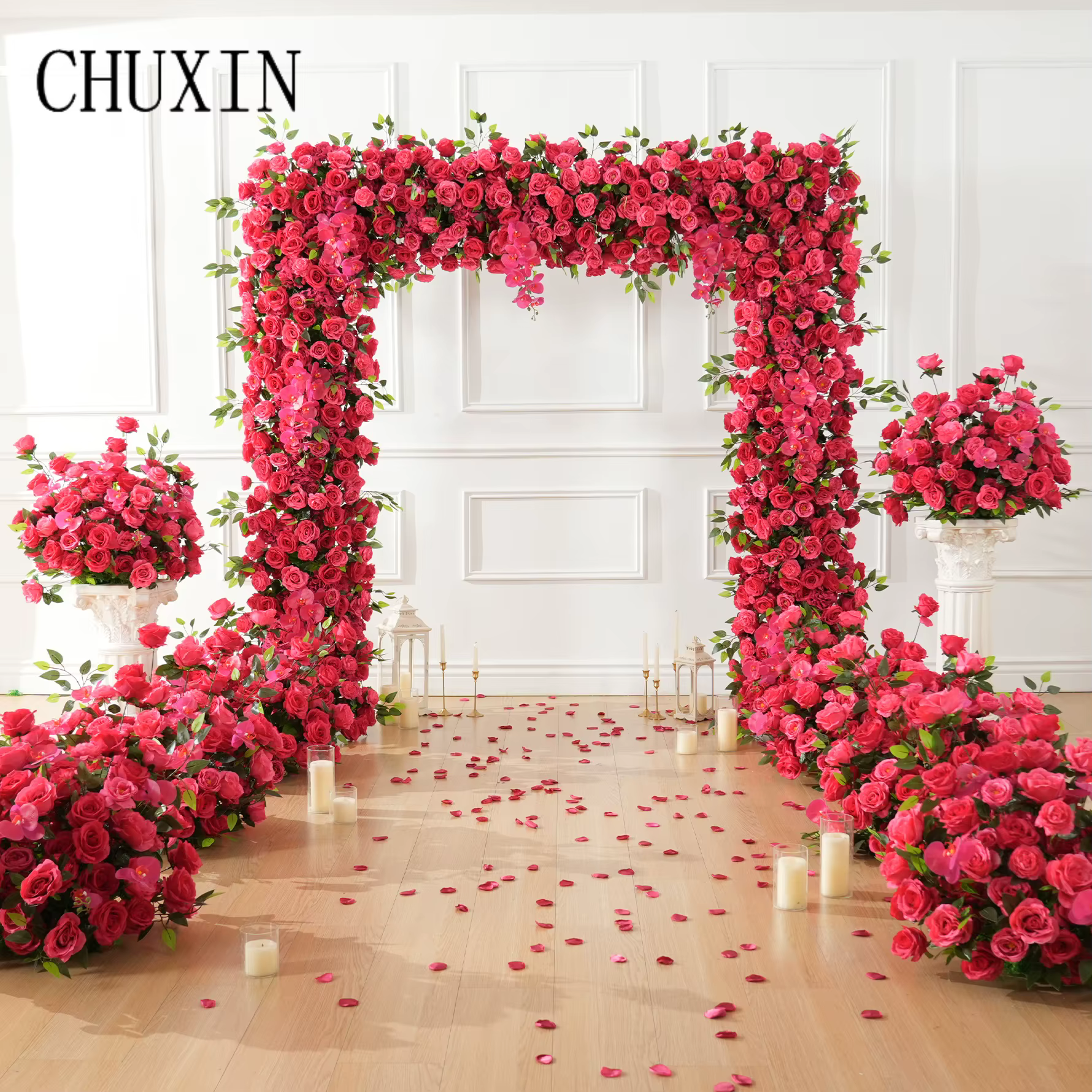 CHUXIN C9035 arc décor rouge Rose orchidée feuille de chêne Arrangement floral pour table de mariage rangées florales cérémonie sol Bouquet boules