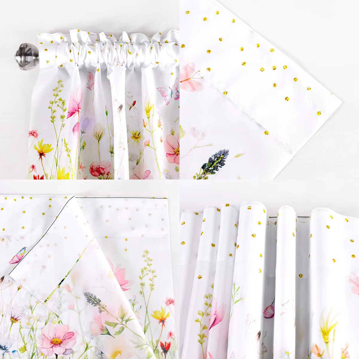 Voilage de fenêtre à motif floral de printemps (tournesol) avec passe-tringle pour salon