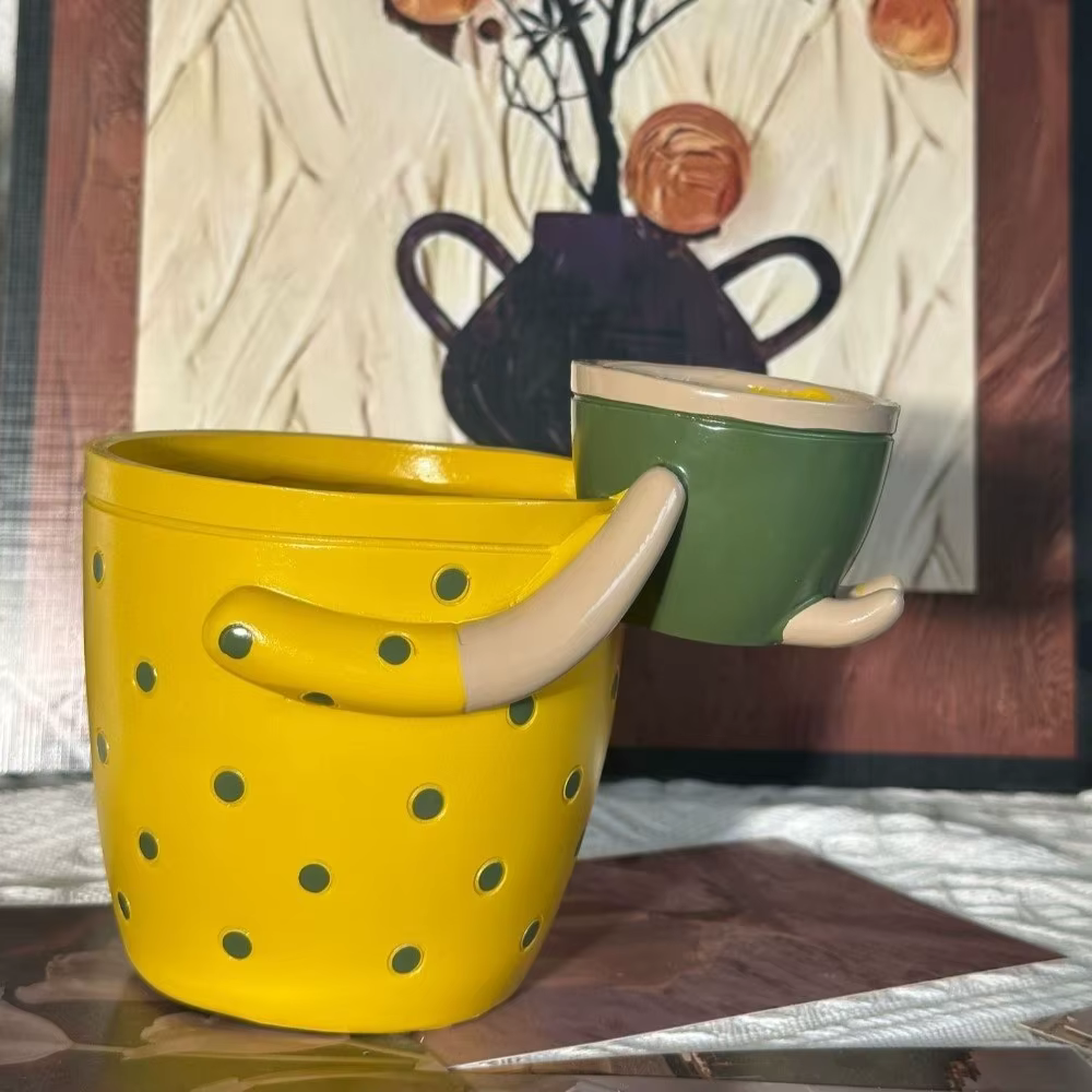 Pot de fleurs en résine parent-enfant avec trous de drainage