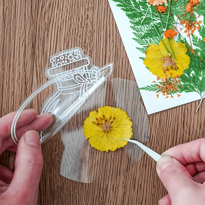 Marque-pages transparents à fleurs séchées