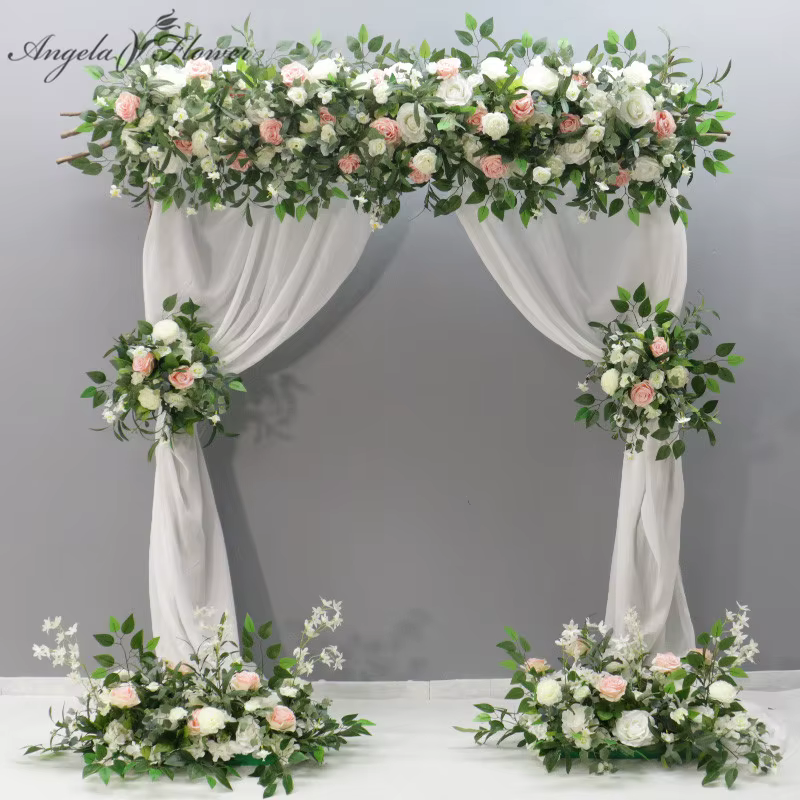 Guirlande de fleurs artificielles feuilles d'olivier et roses