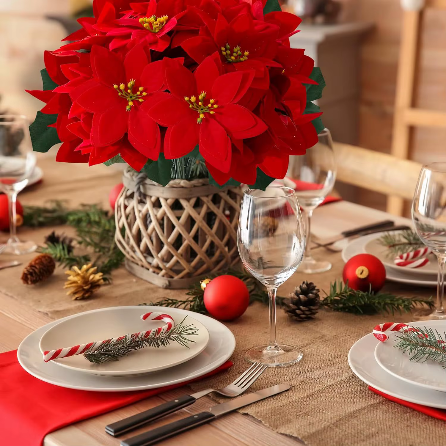 Bouquet de fleurs de Poinsettia artificielles à 5 têtes
