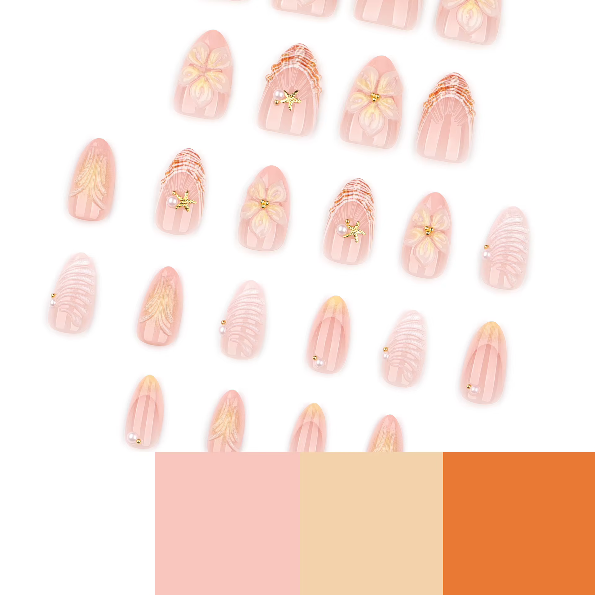 30 faux ongles de style français avec dégradé de fleurs et perles, design 3D pour femmes