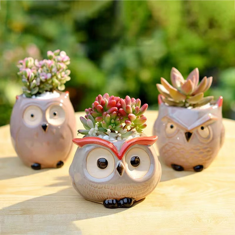 Pot de fleur hibou en céramique